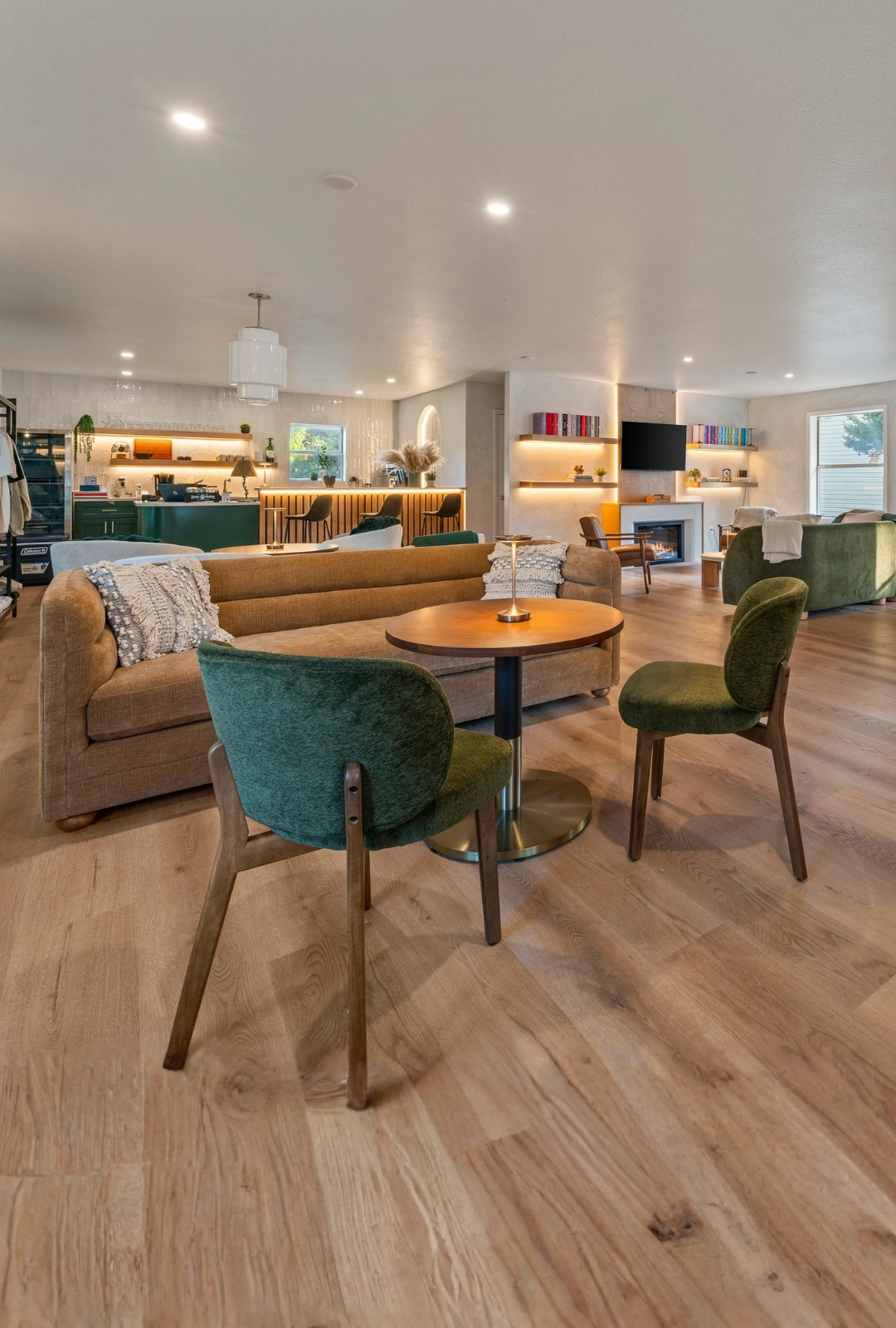 Forest Lounge with soft seating, coffee bar and fireplace at Forest Springs Resort
